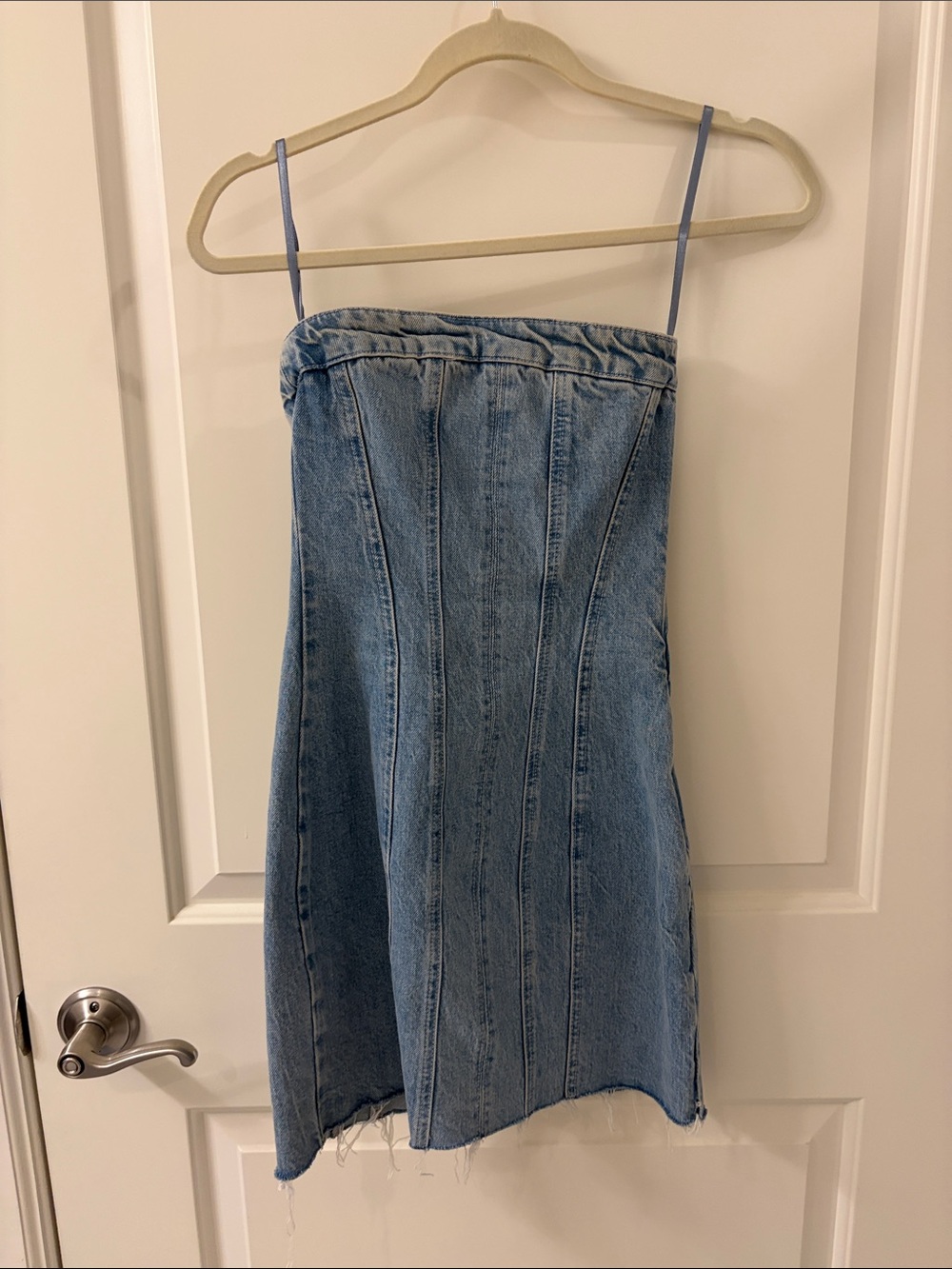 ZARA Light Blue Strapless Denim Mini Dress